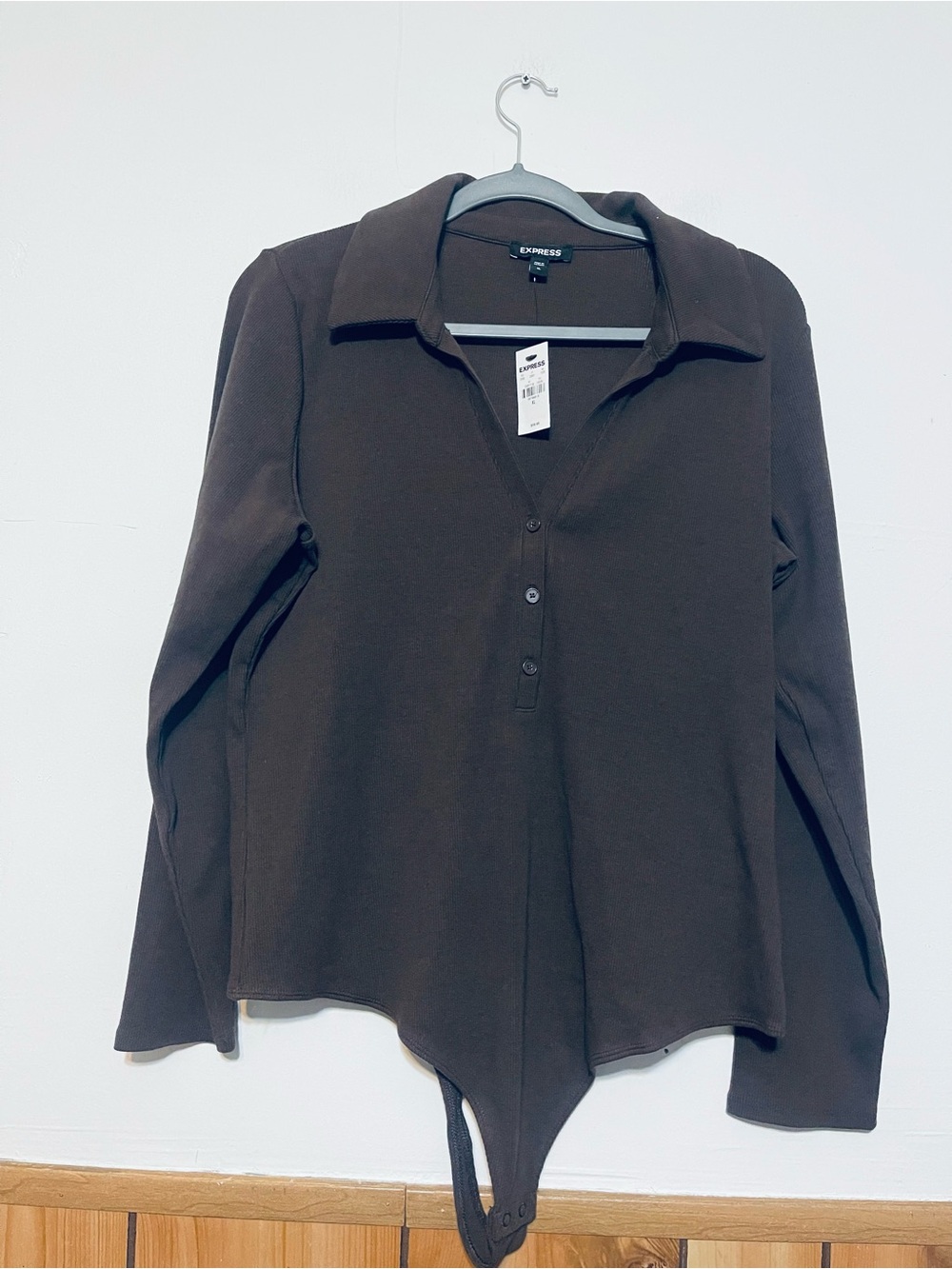 Express Brown Long-Sleeve Polo Bodysuit